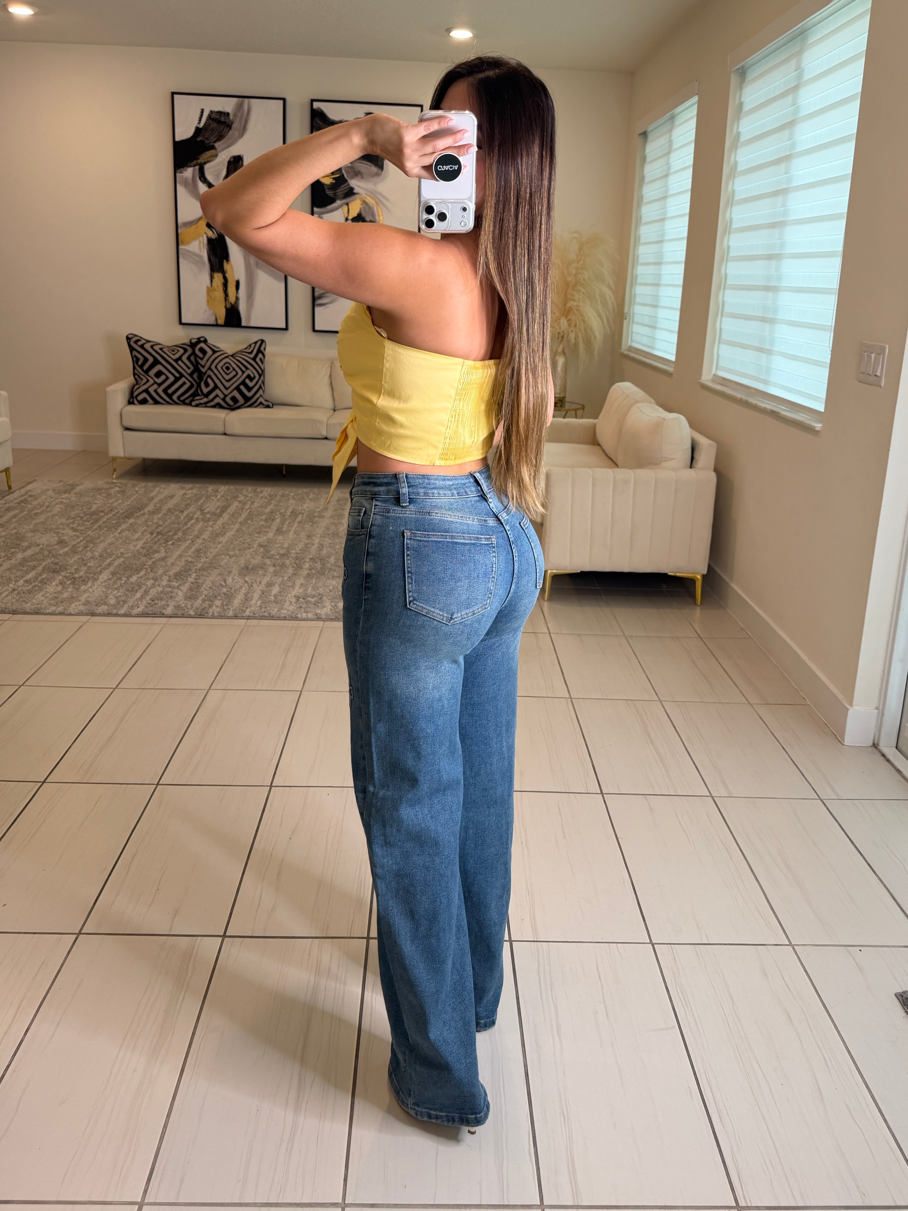 The Bloom Effect Floral Blue Denim Pants