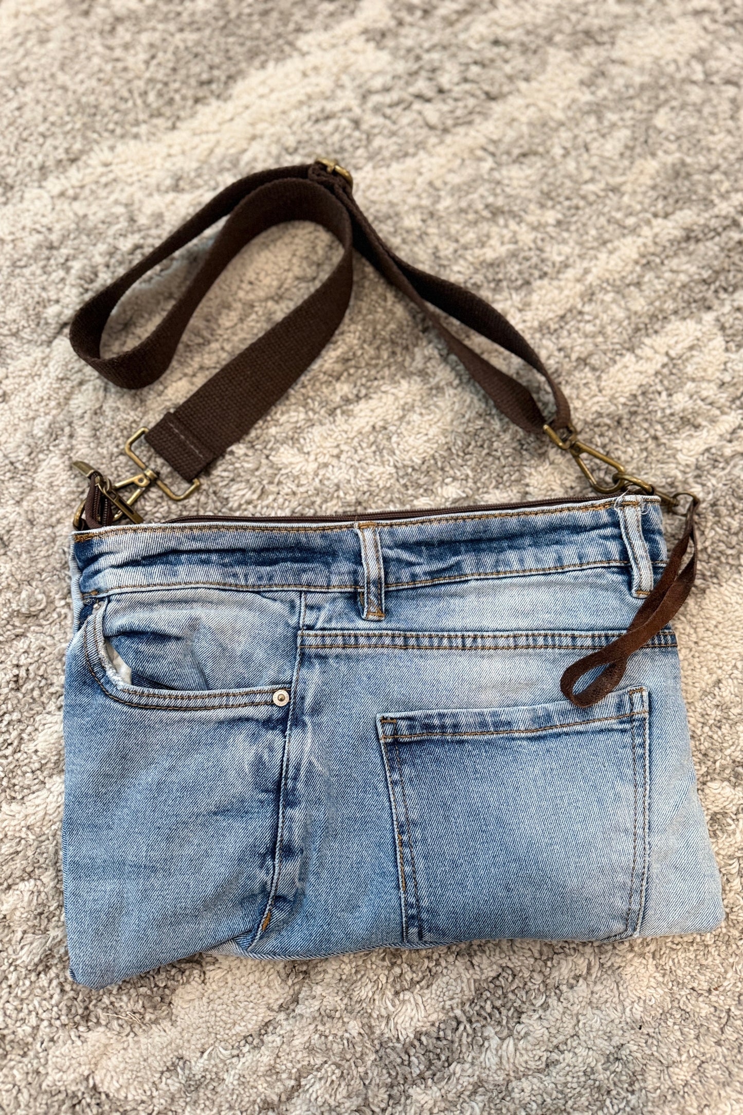 Gold Star Denim Crossbody Bag