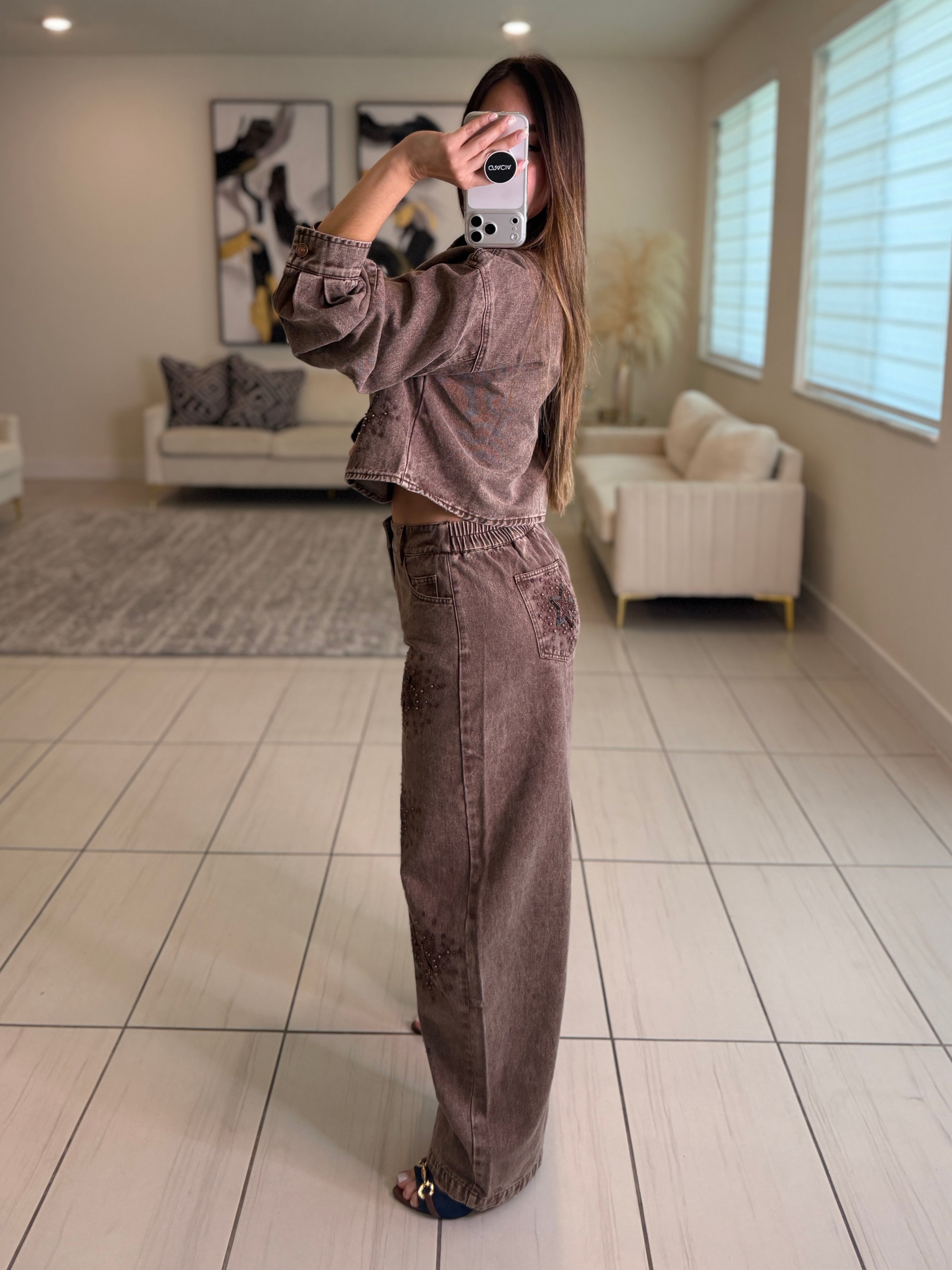 Stars Allure Brown Denim Pant Set