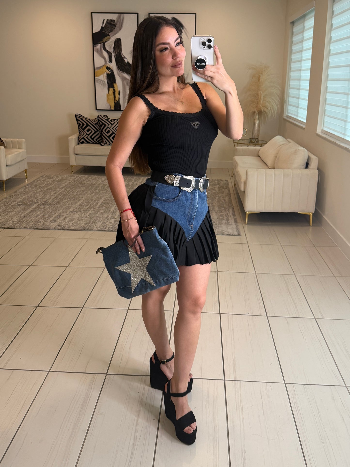 Strong Attraction Black and Denim Skort