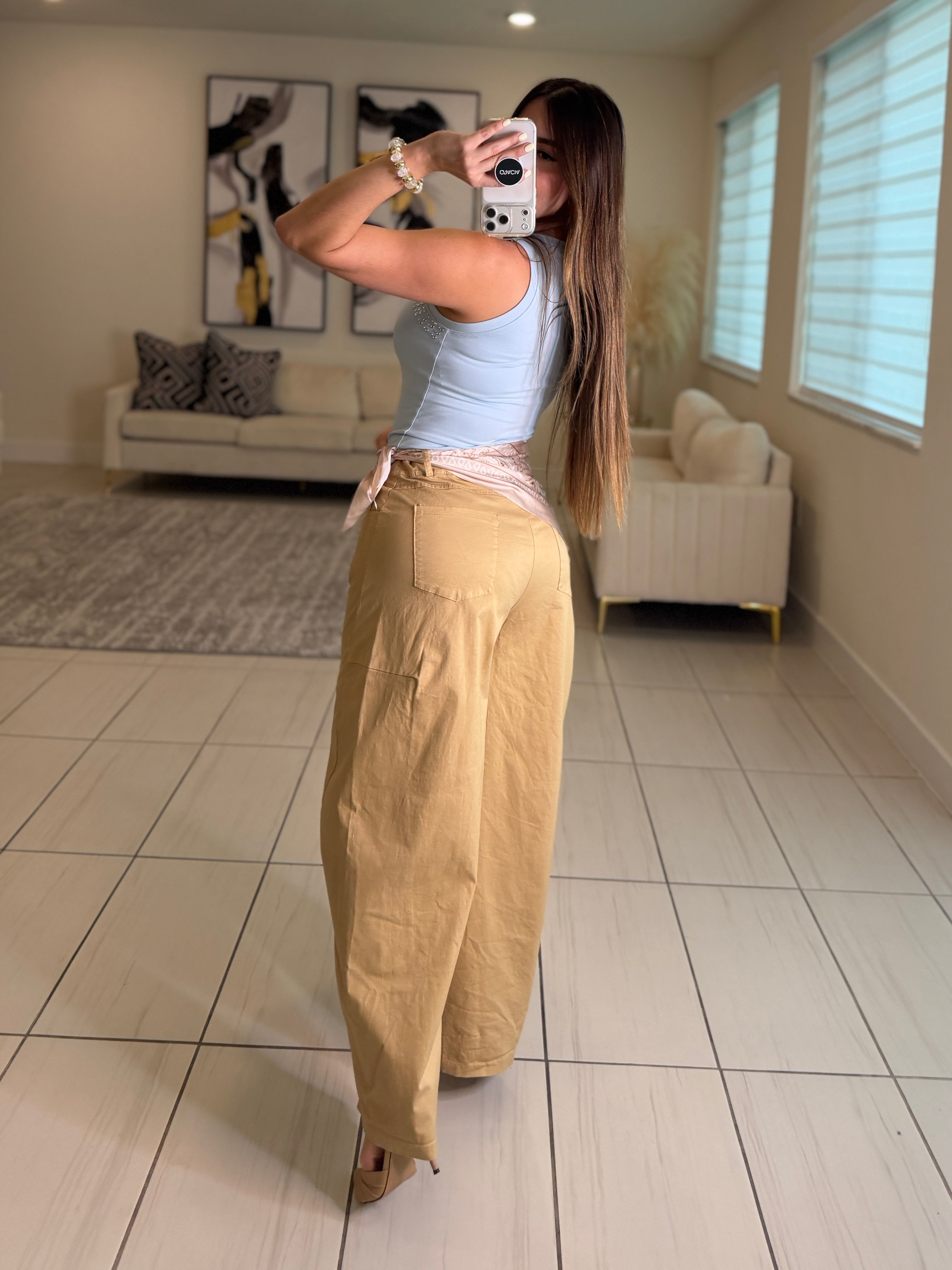 Gravity Scarf Khaki Barrel Pants
