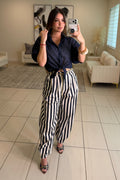 Italian Stripes Navy Blue Barrel Pants