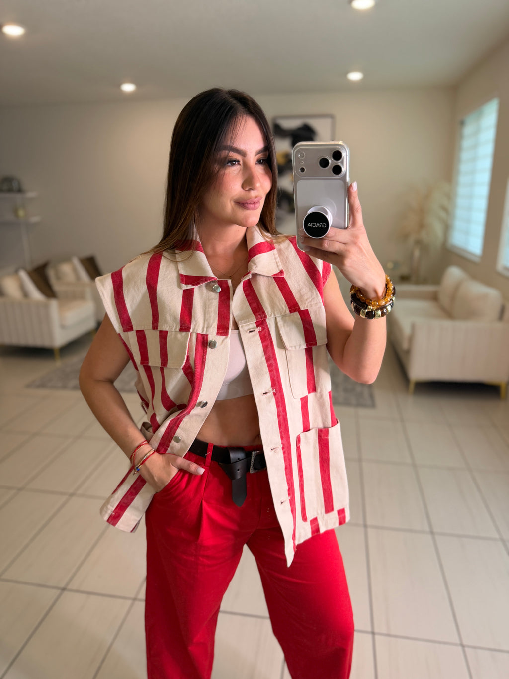 Divine Striped Red and Beige Jacket