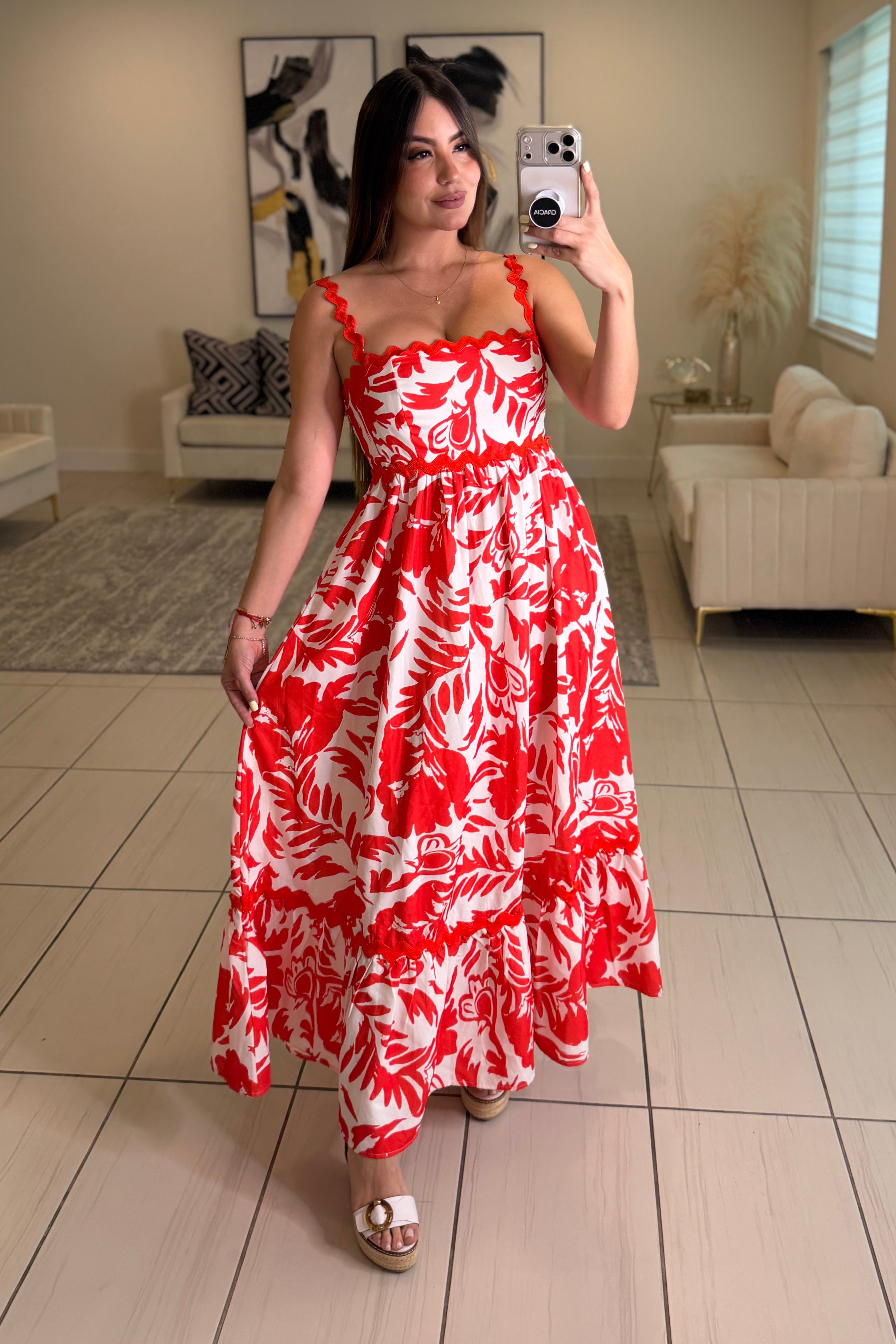 Garden Reverie Floral Red Midi Dress