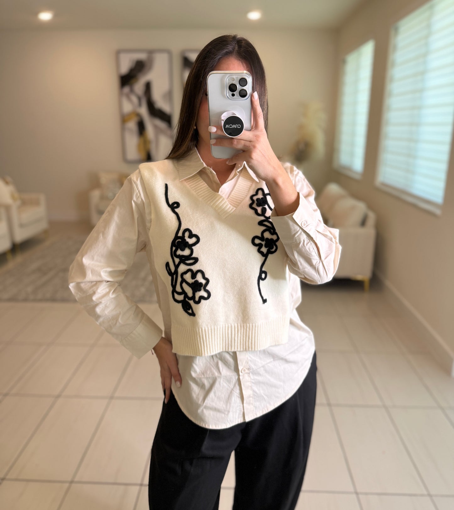 Parisian Stroll Beige Long-Sleeved Top