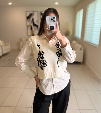 Parisian Stroll Beige Long-Sleeved Top