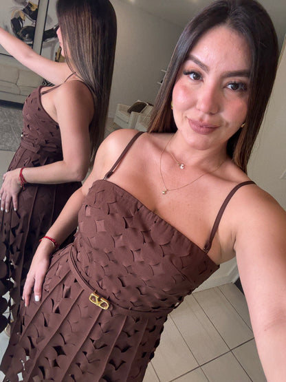Enchanted Aura Brown Midi Dress