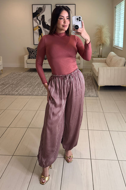 Luxe Stripes Wine Balloon Pants