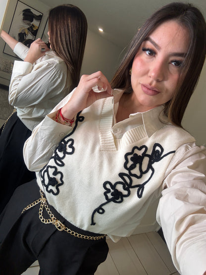 Parisian Stroll Beige Long-Sleeved Top