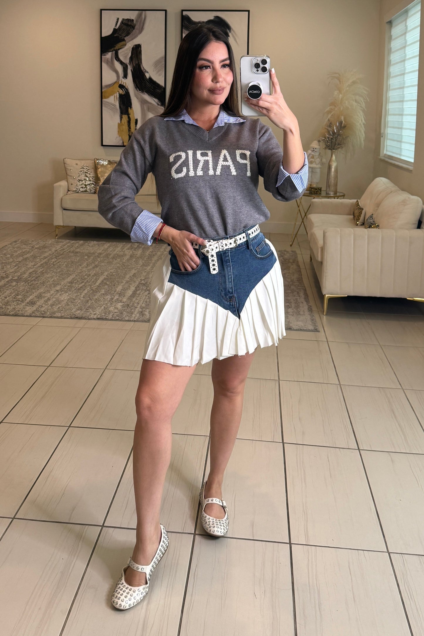 Paris Contrast Grey Sweater