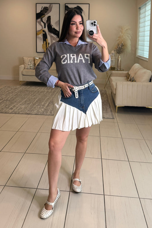 Strong Attraction White and Denim Skort