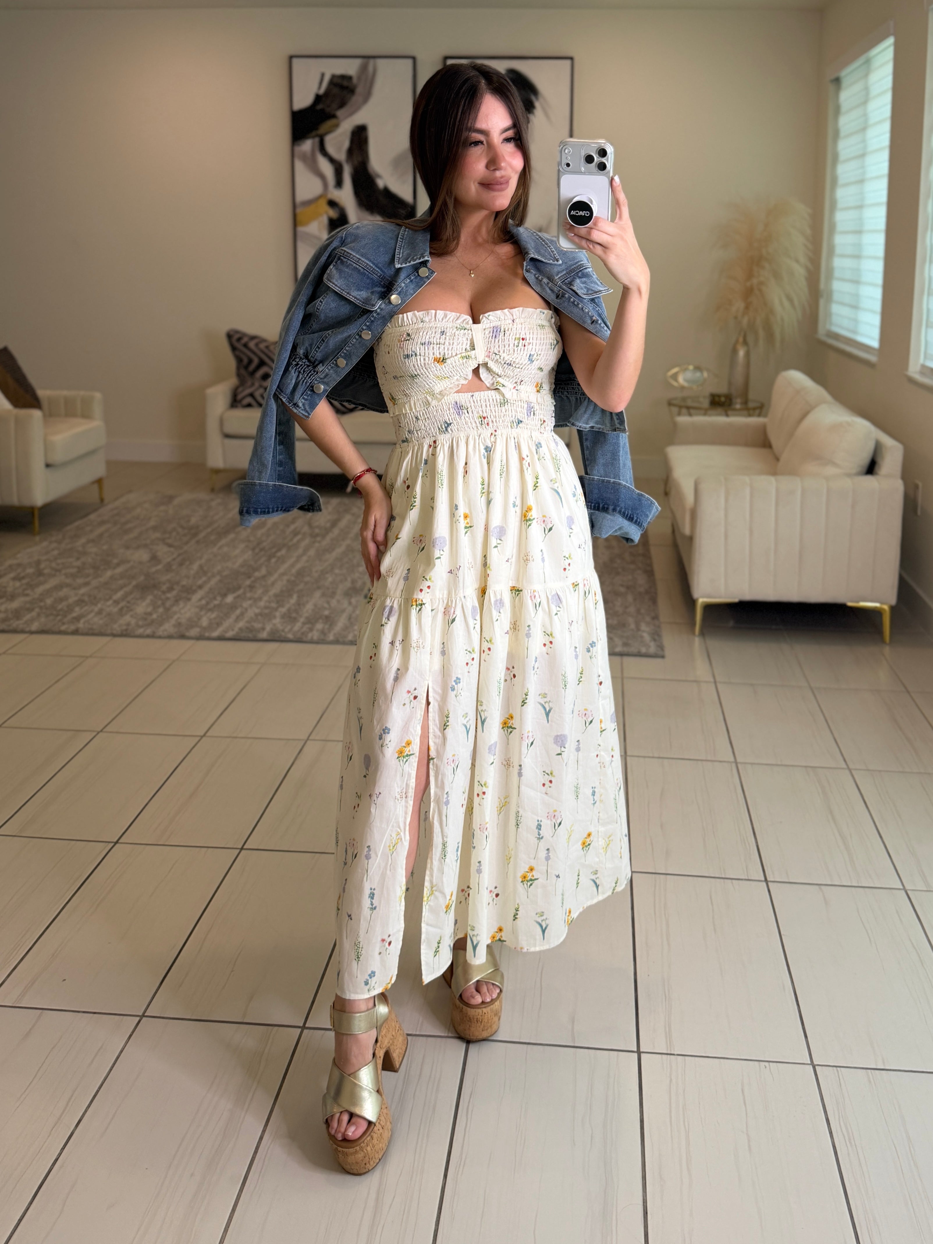 Sweet Floral Beige Dress