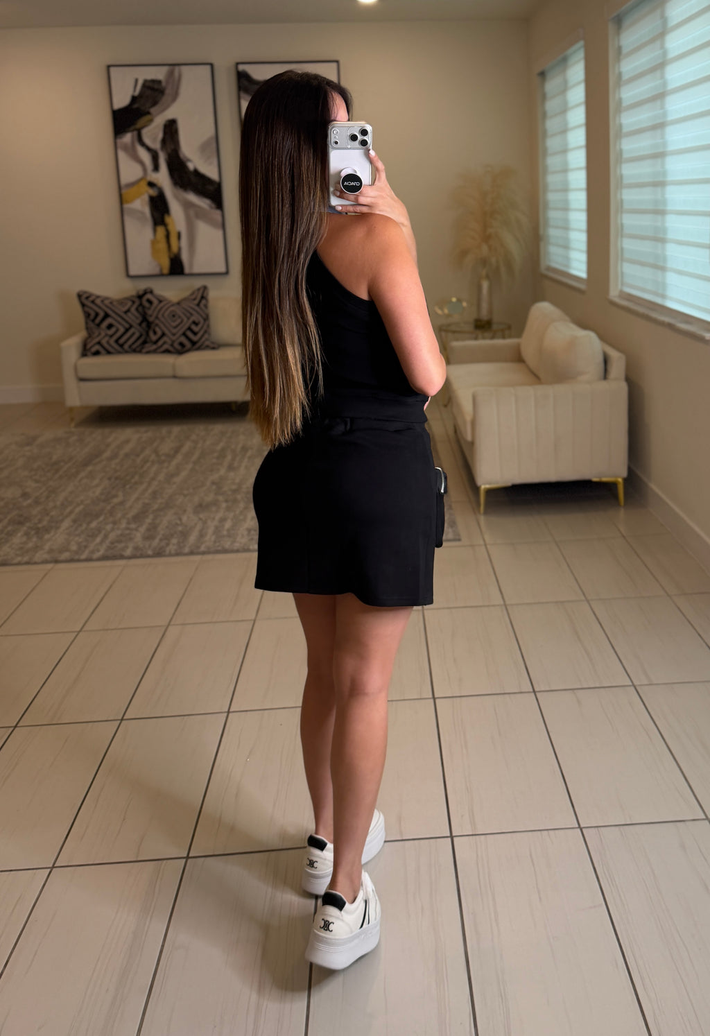 Refined Pockets Black Skort Set