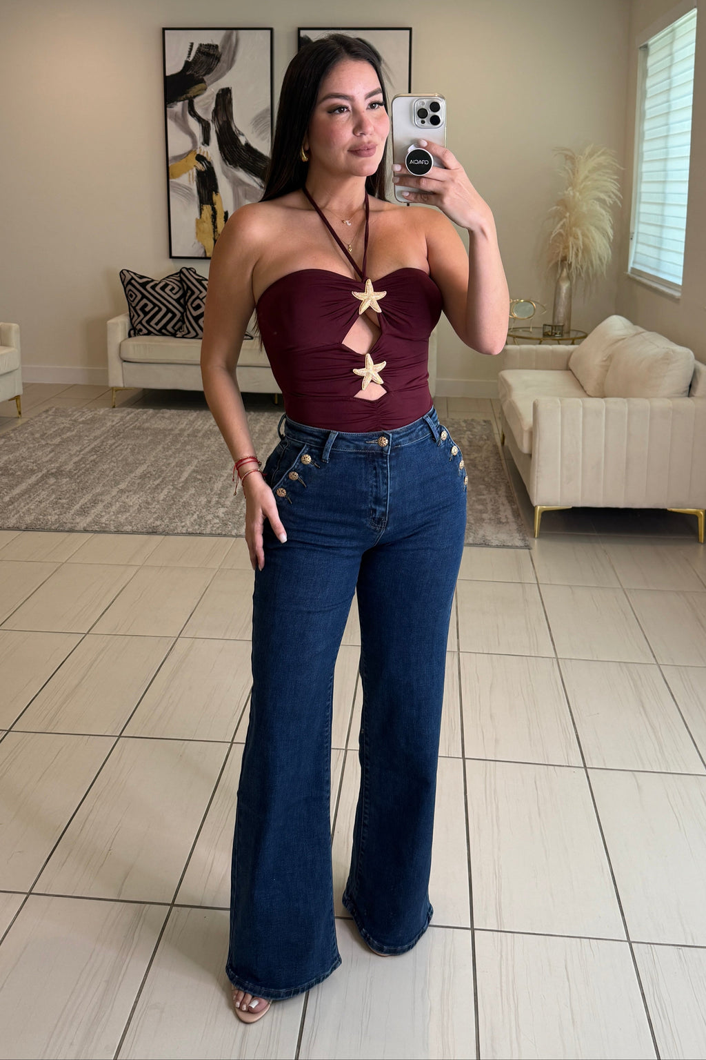 Gorgeous Gold Buttons Denim Pants