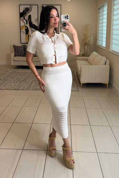 Feelings Growing Stronger Knit White Skirt Set