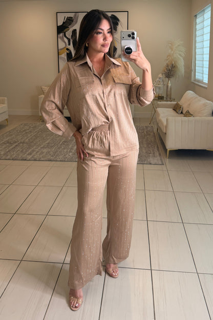 Royal Rhinestones Champagne Pant Set