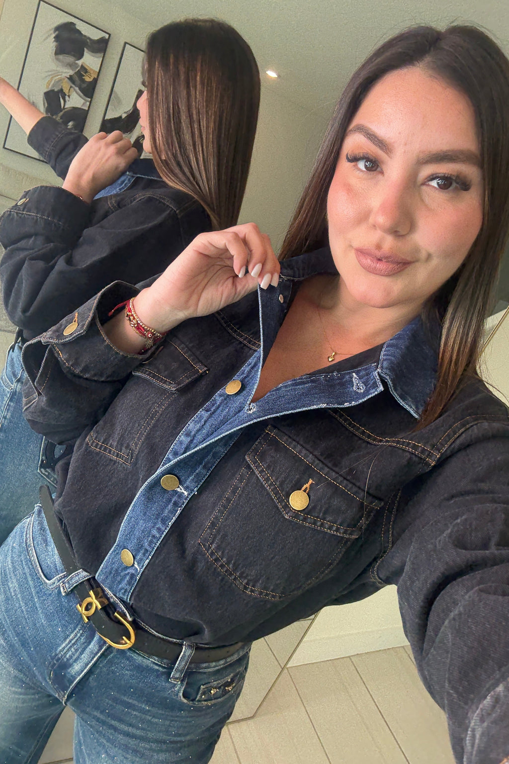 Iconic Contrast Black and Blue Denim Jacket