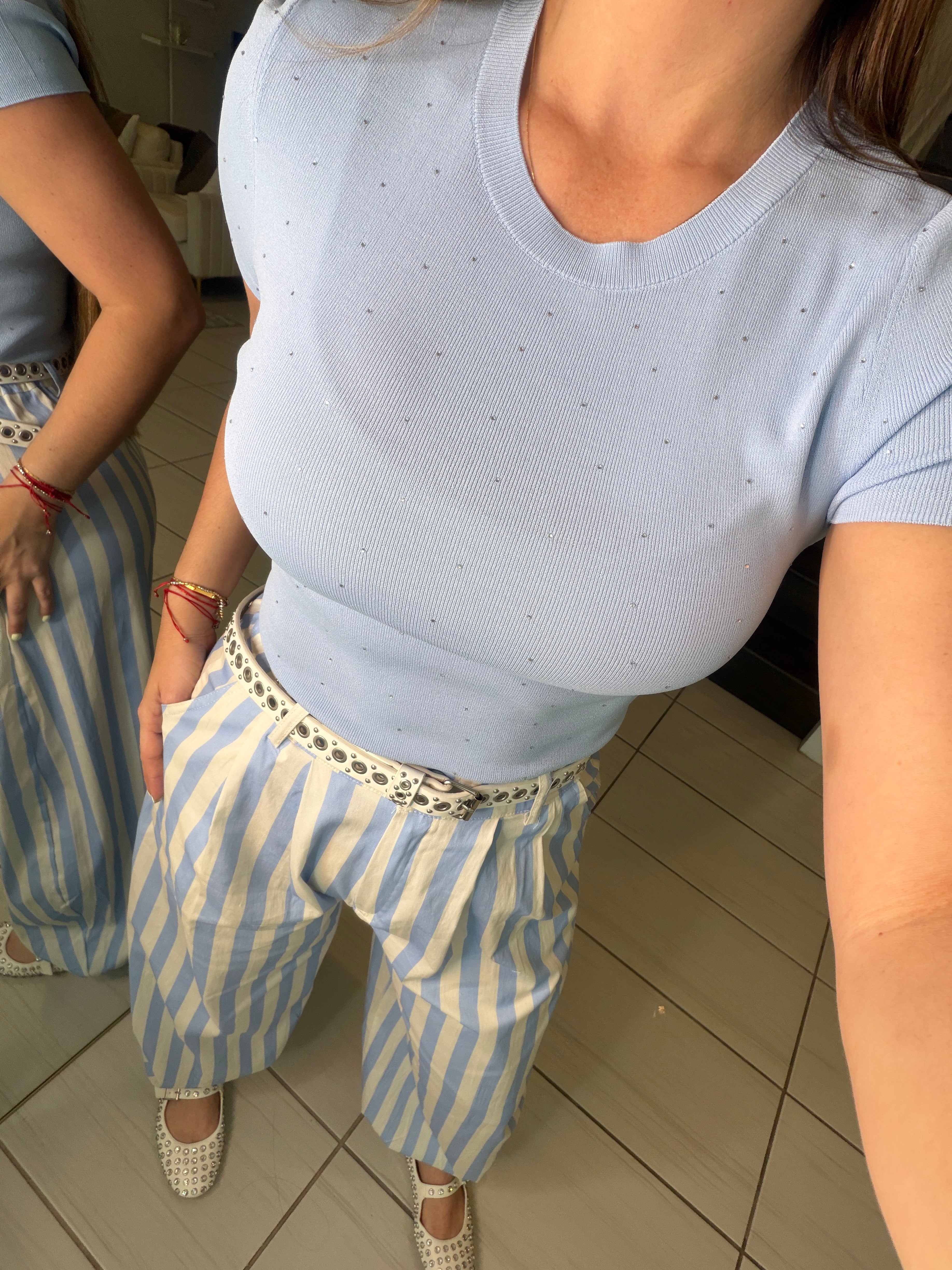 Italian Stripes Light Blue Barrel Pants