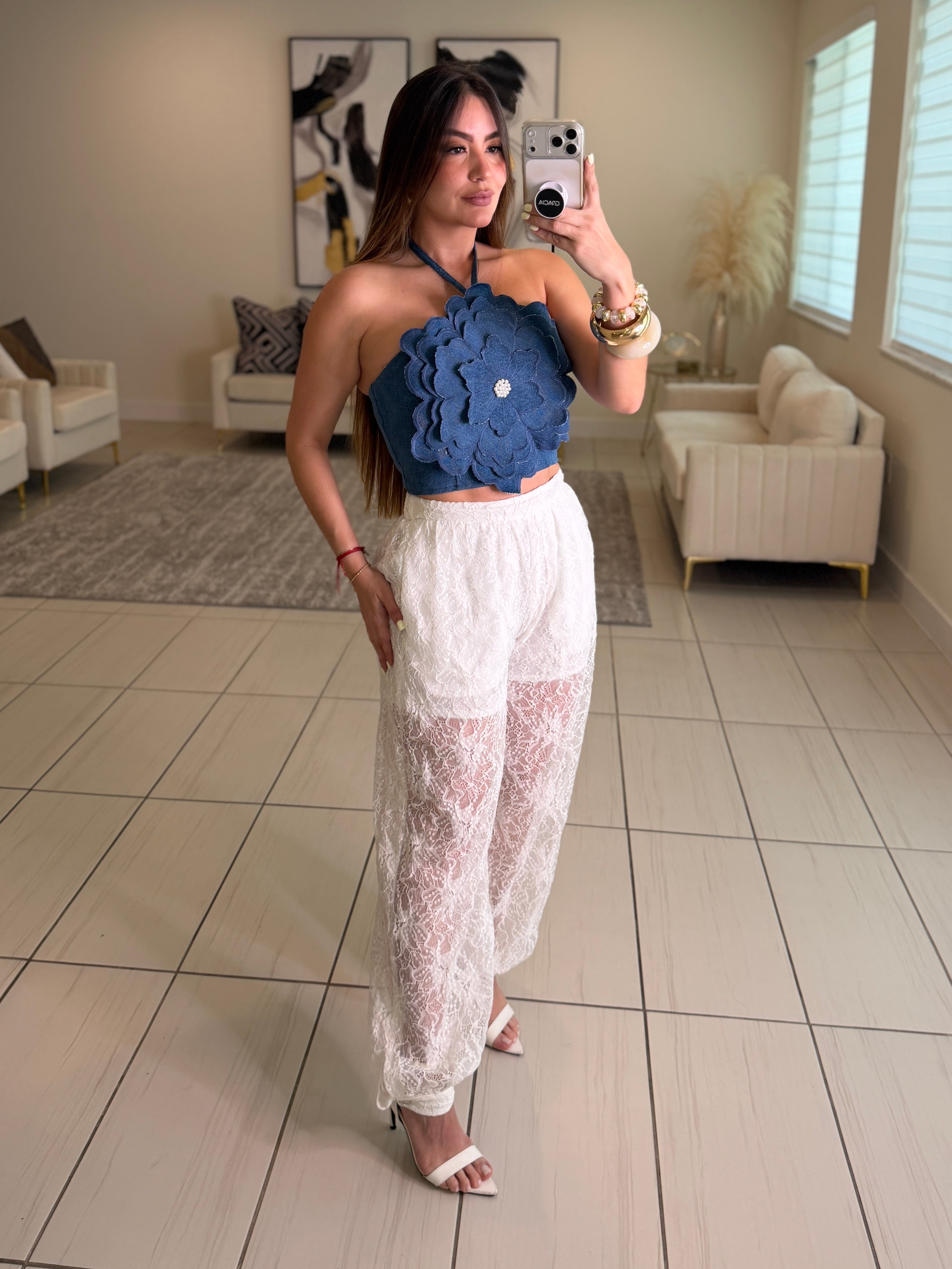 Sweet Lace White Balloon Pants