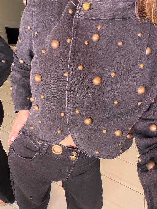 Luxe Golden Dots Black Denim Top