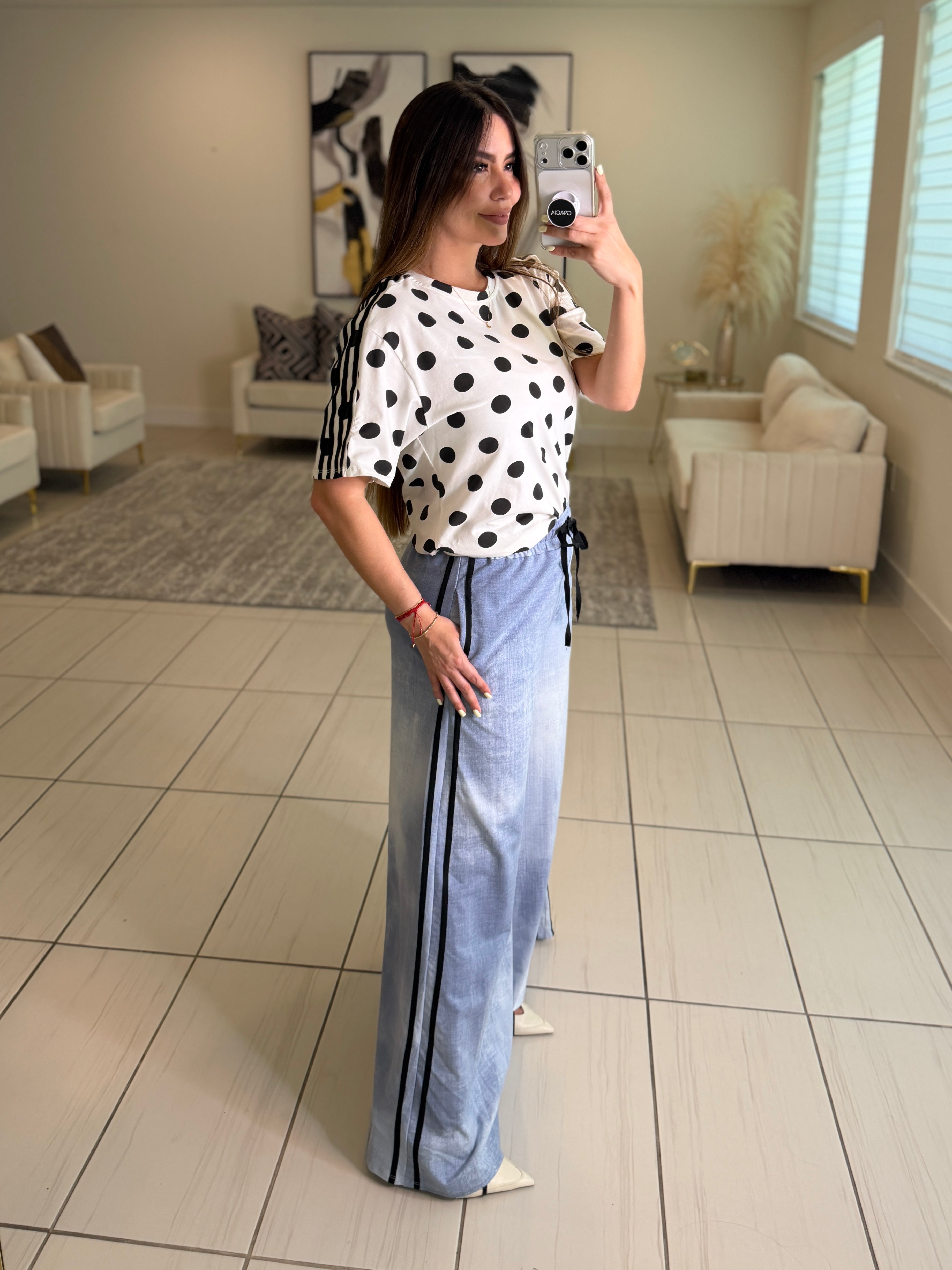 Black Stripes Flare Blue Pants