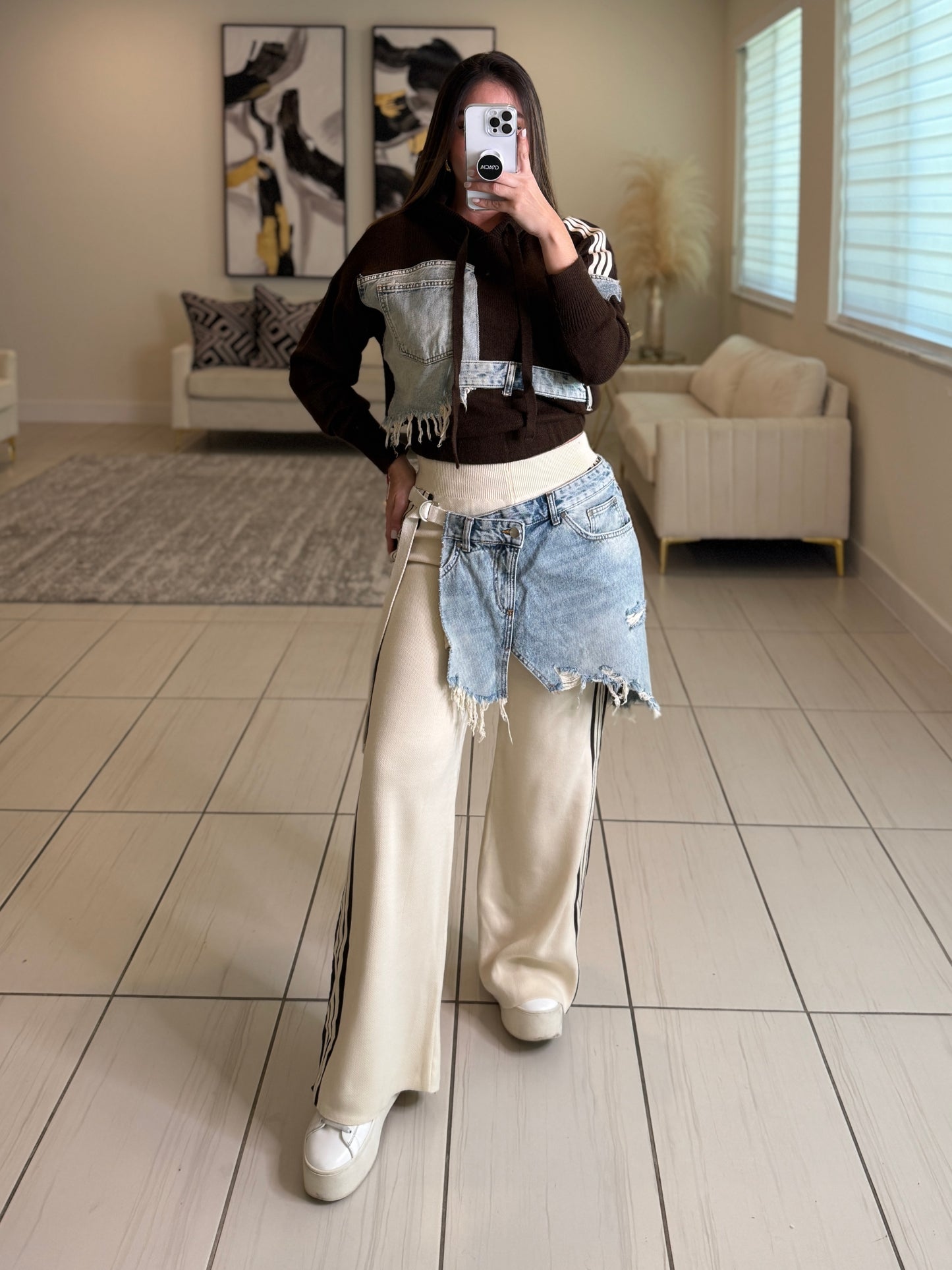 Elite Standard Knit Beige and Brown Pant Set