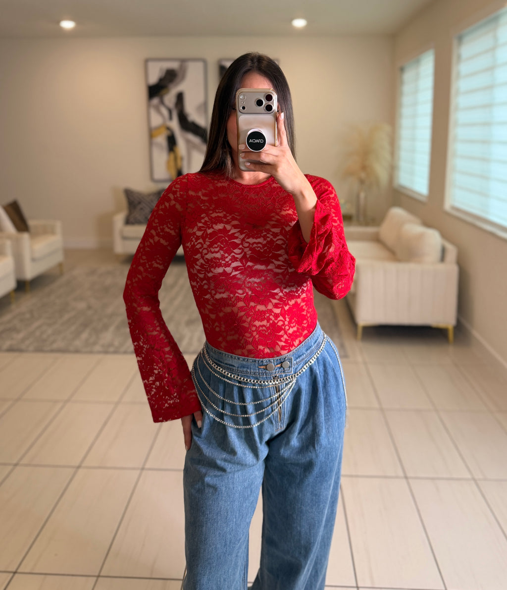 Ritual Allure Lace Red Bodysuit