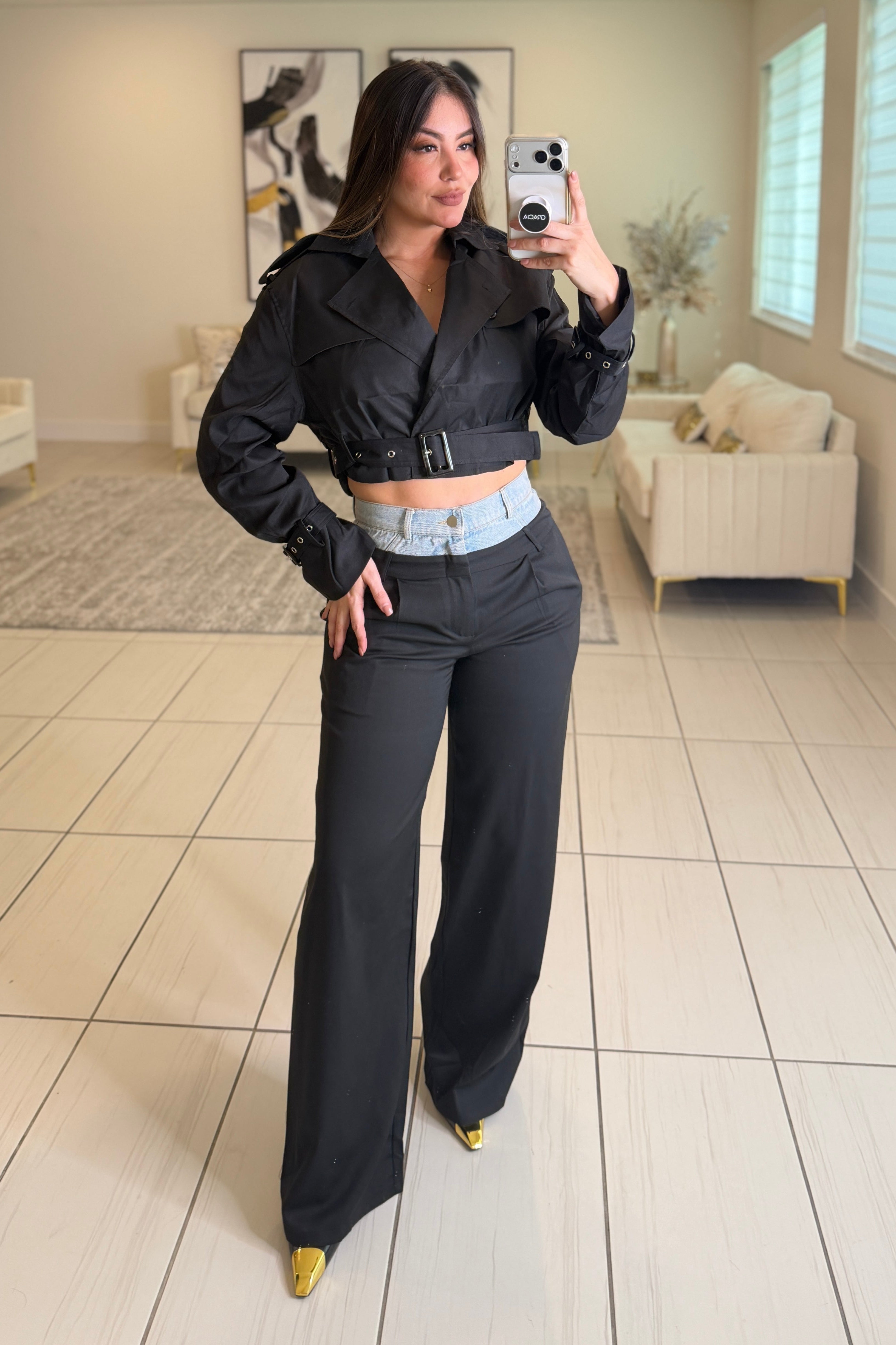 Iconic Contrast Black and Denim Pants