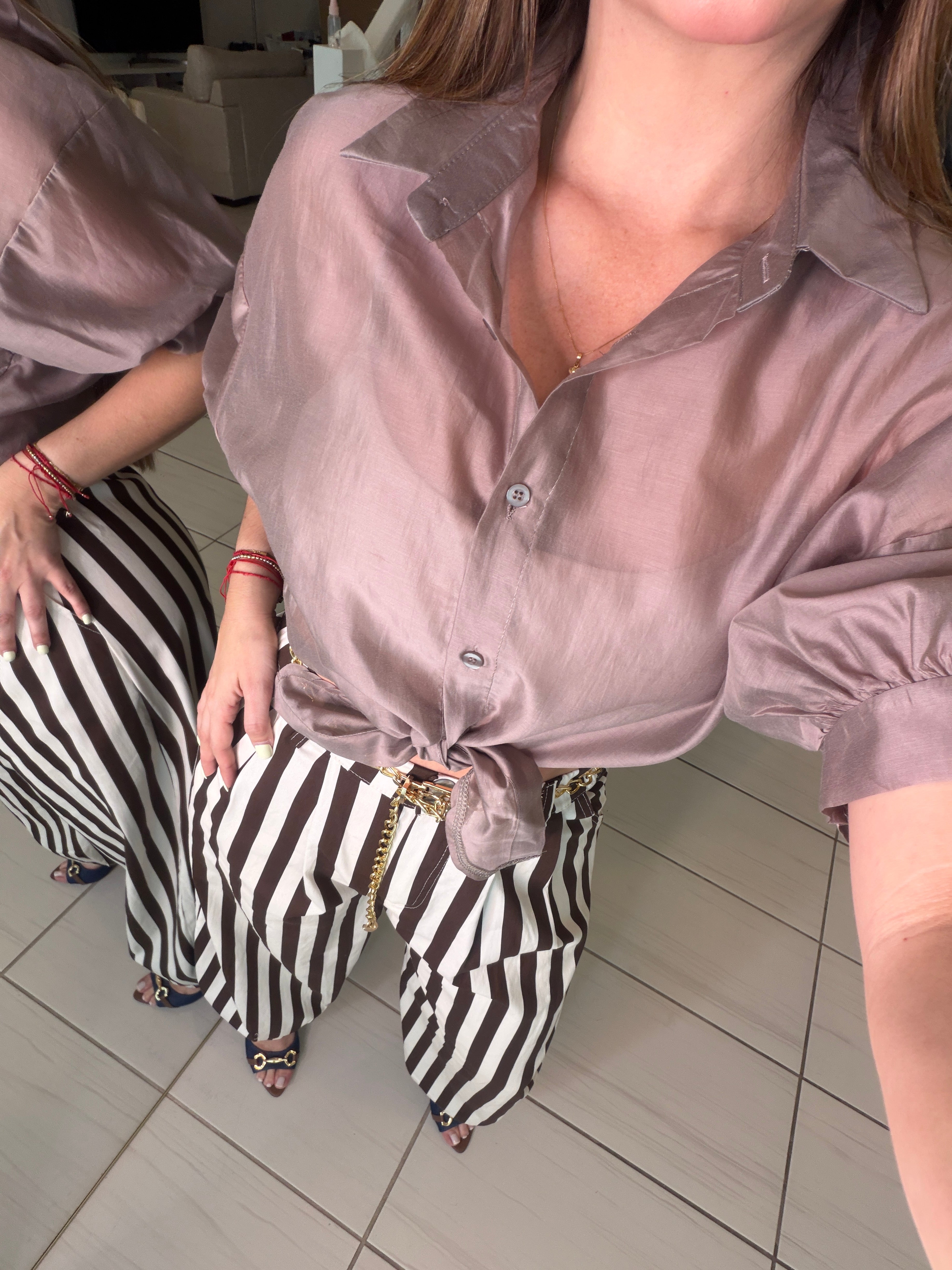 Italian Stripes Brown Barrel Pants