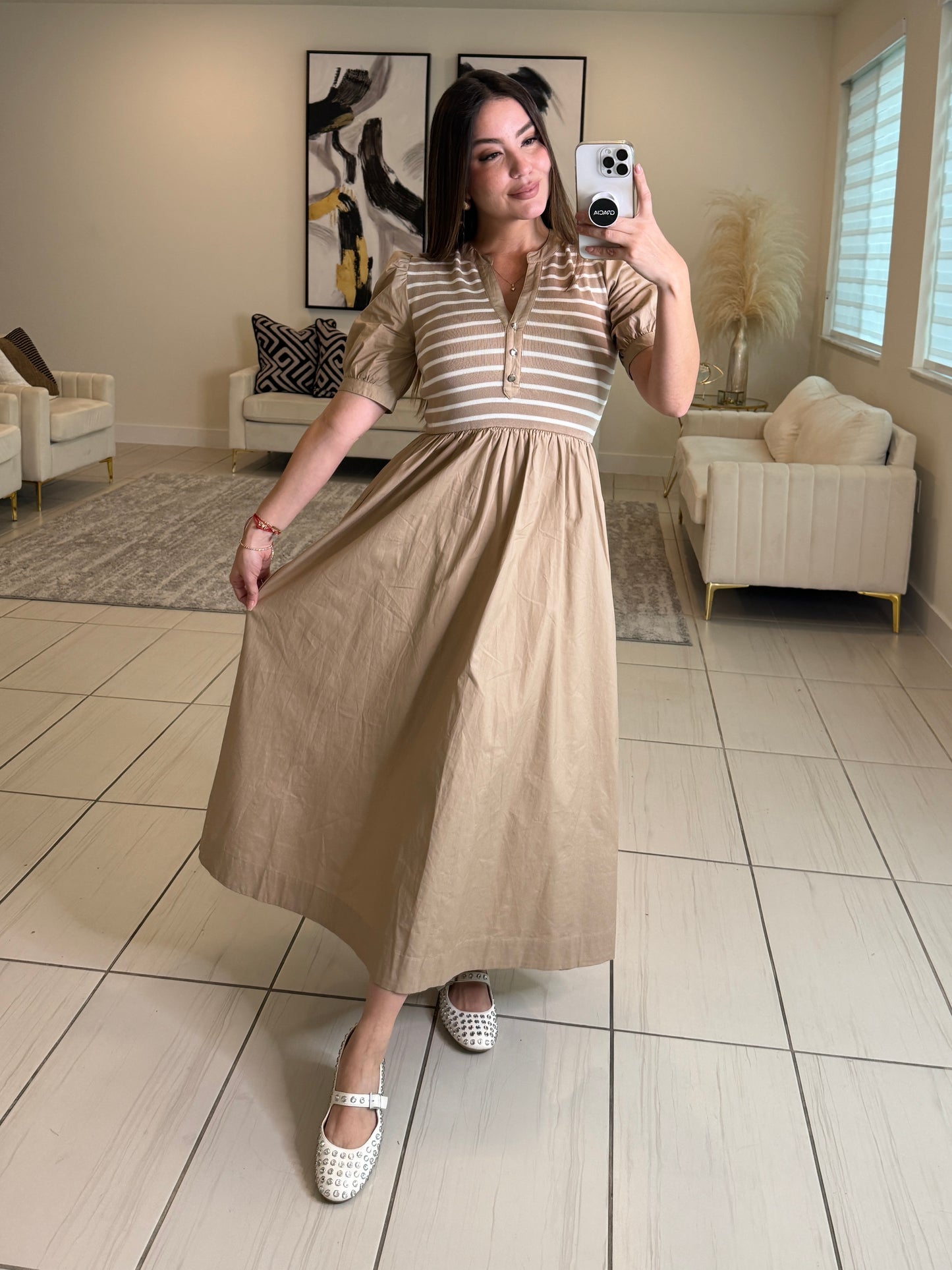 Lustrous Dream Beige Midi Dress