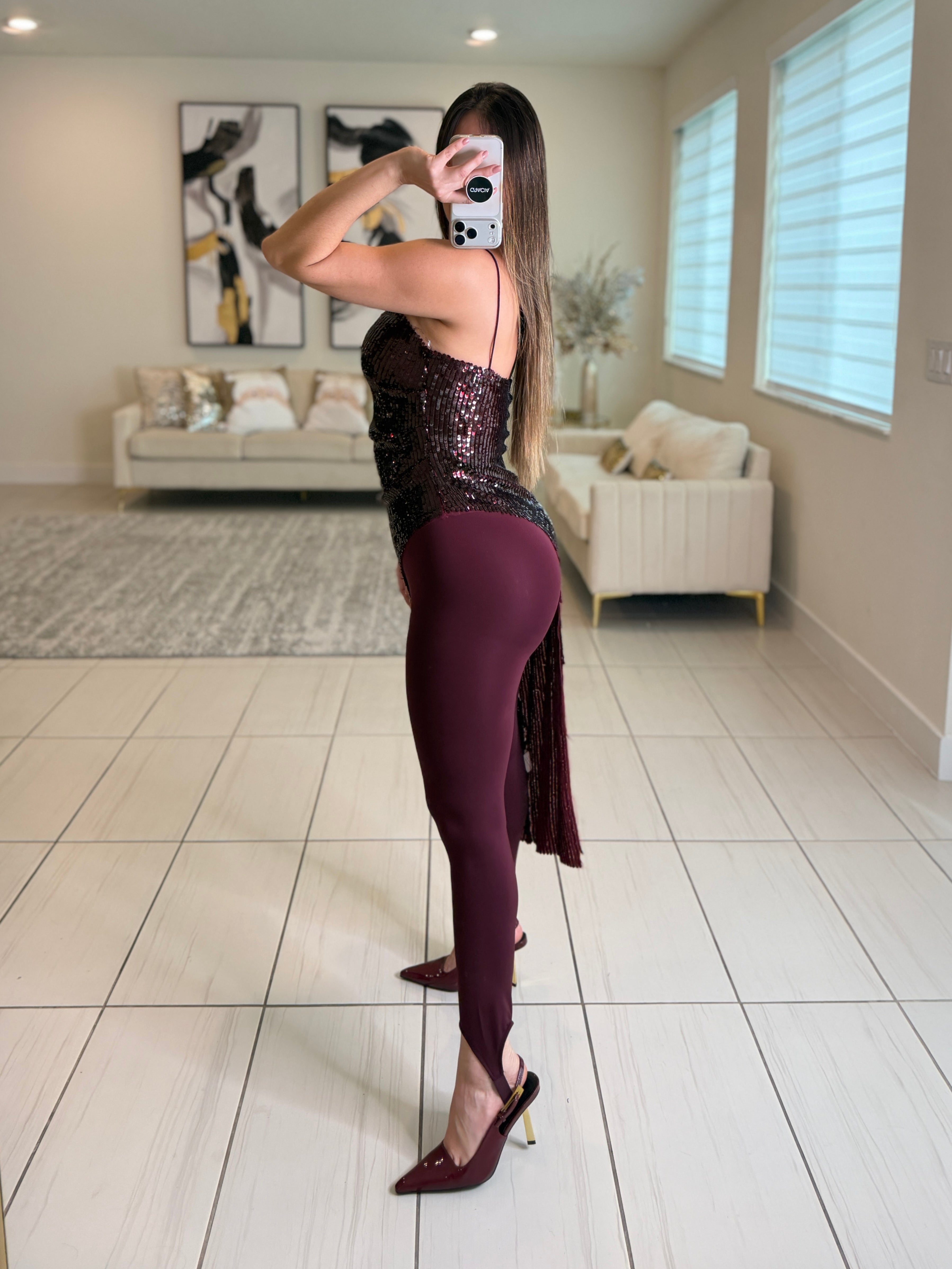 Midnight Glitz Sequin Burgundy Top