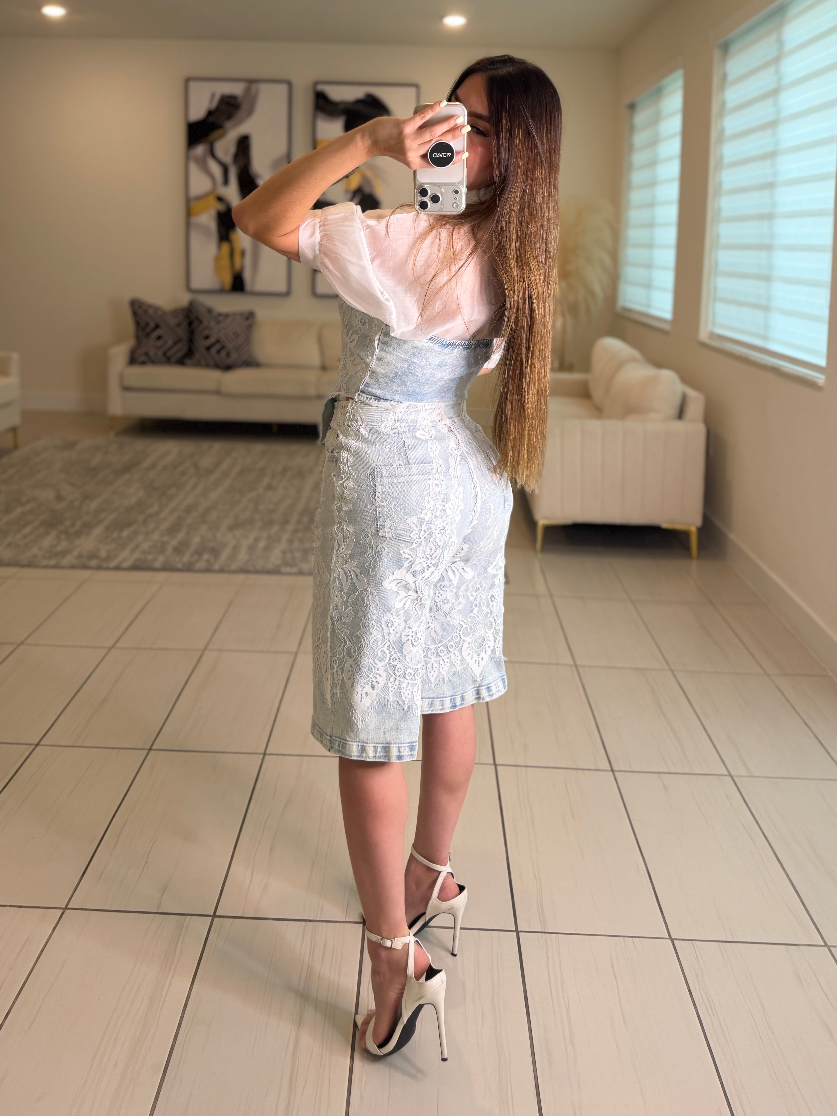 Power Muse Denim Lace Shorts Set