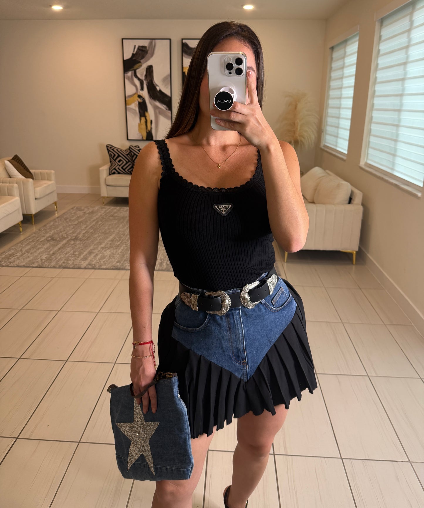 Strong Attraction Black and Denim Skort