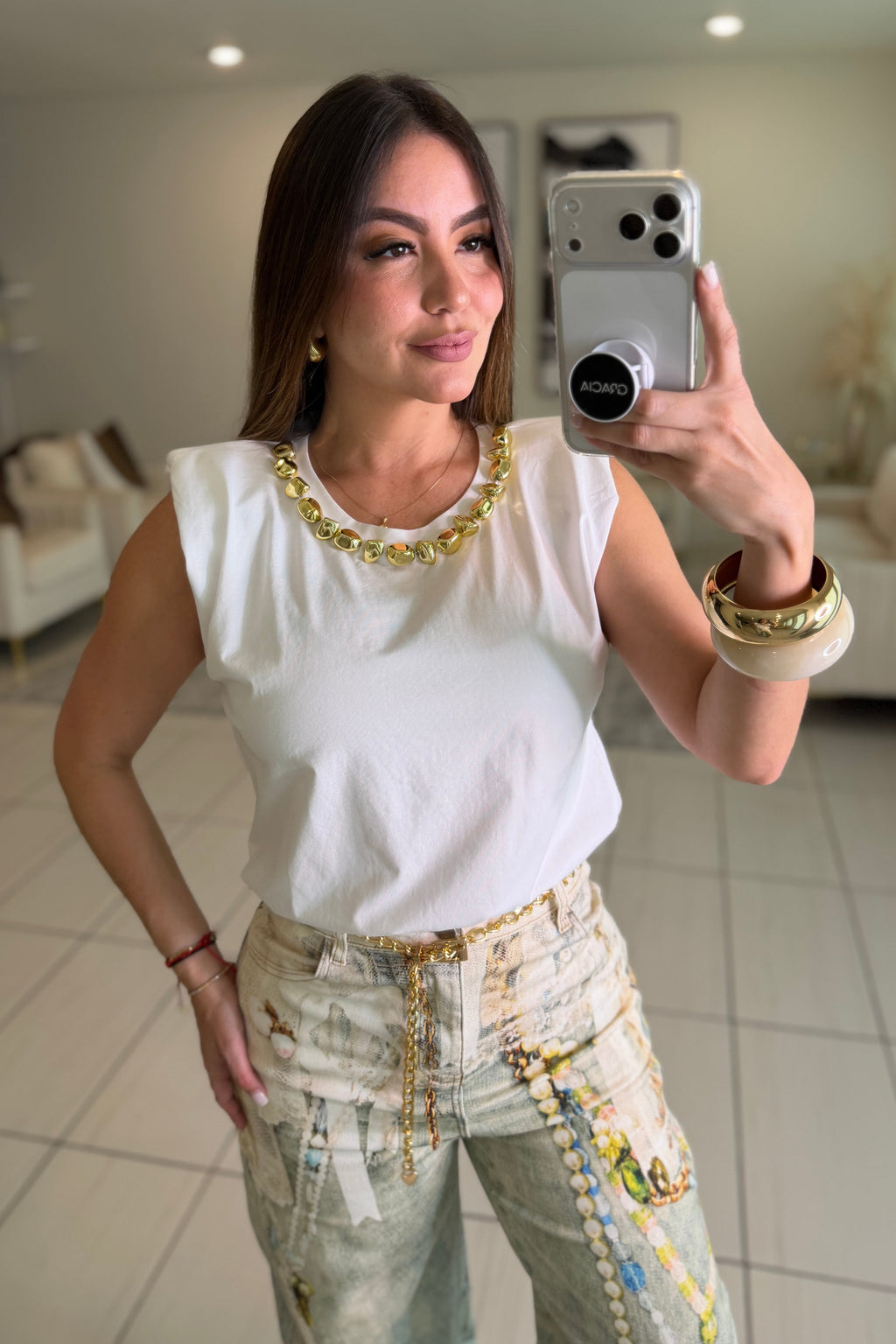 Golden Rocks Shoulder Pads White Top