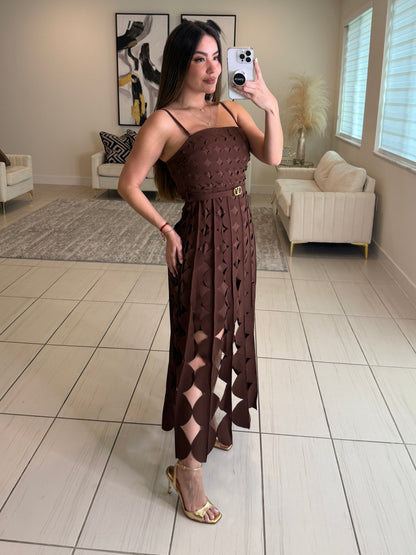 Enchanted Aura Brown Midi Dress