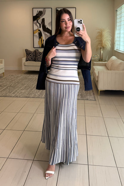 Linear Muse Stripes Blue Maxi Dress
