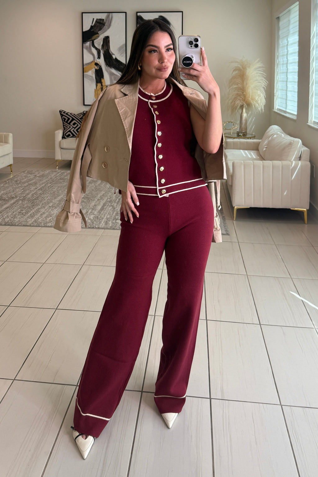 Divine Knit Red Wine Pant Set