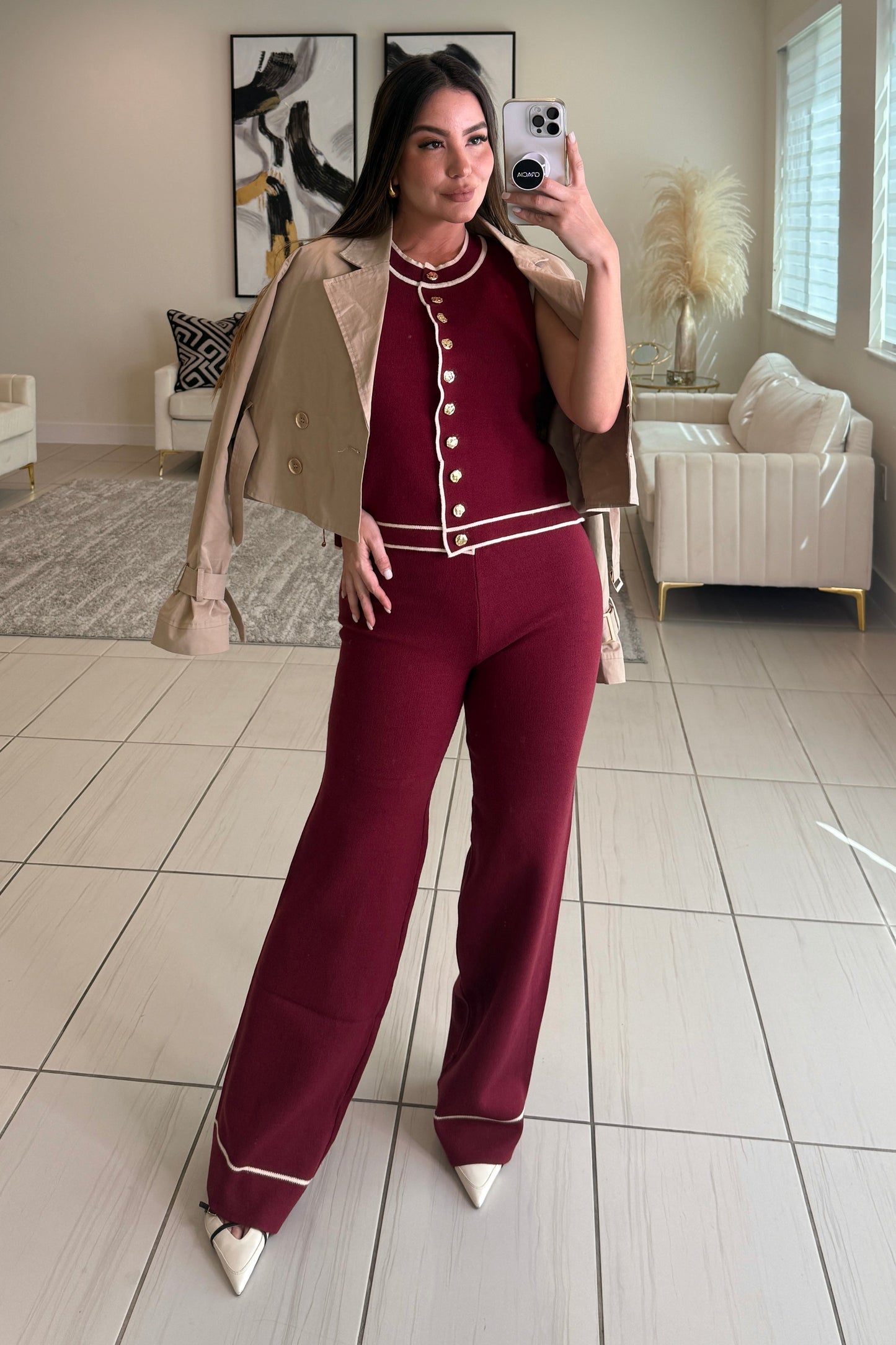 Divine Knit Red Wine Pant Set