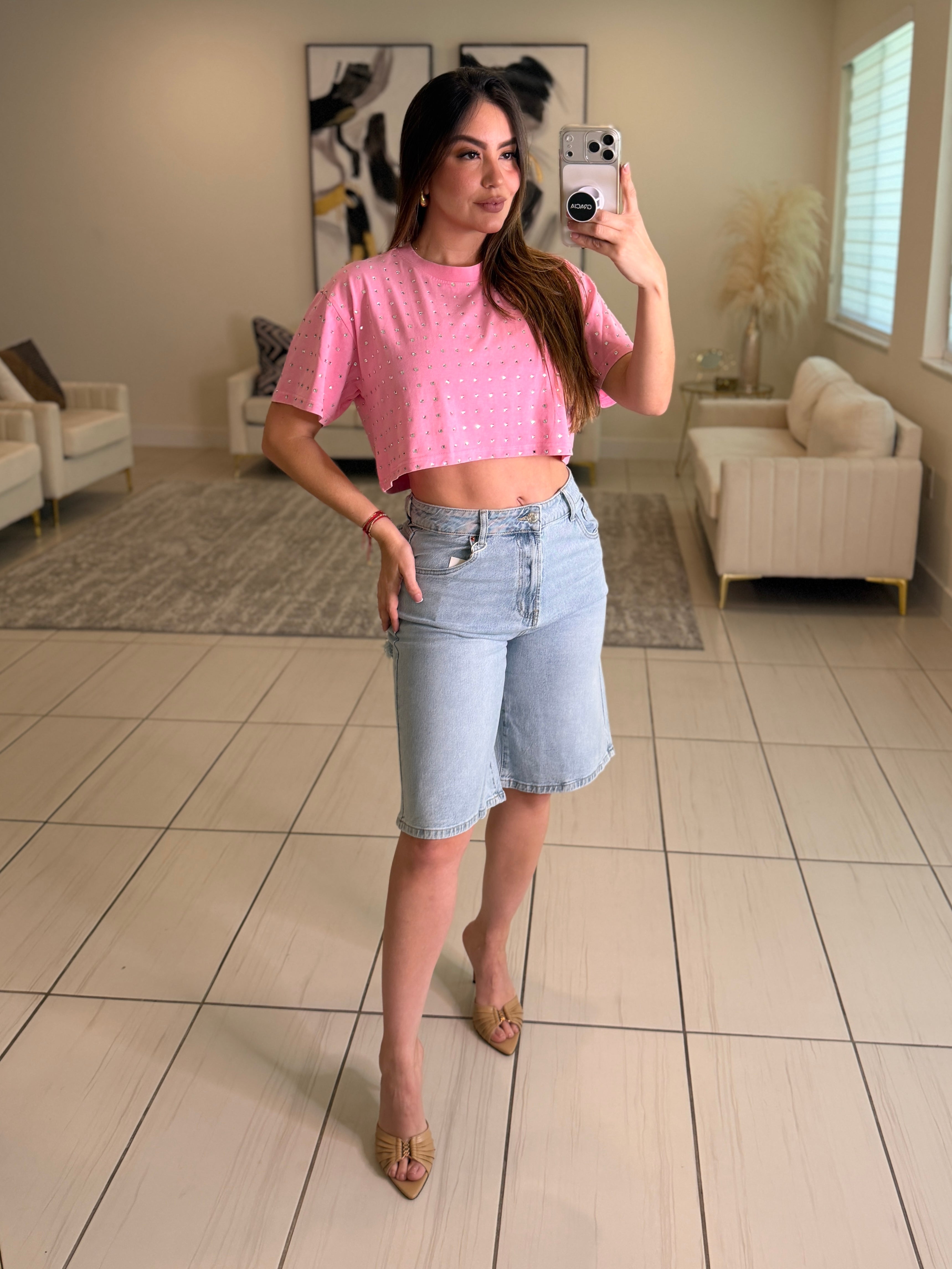 Glow Up Rhinestones Pink Top
