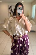 Mock Nek Band Puff Beige Top