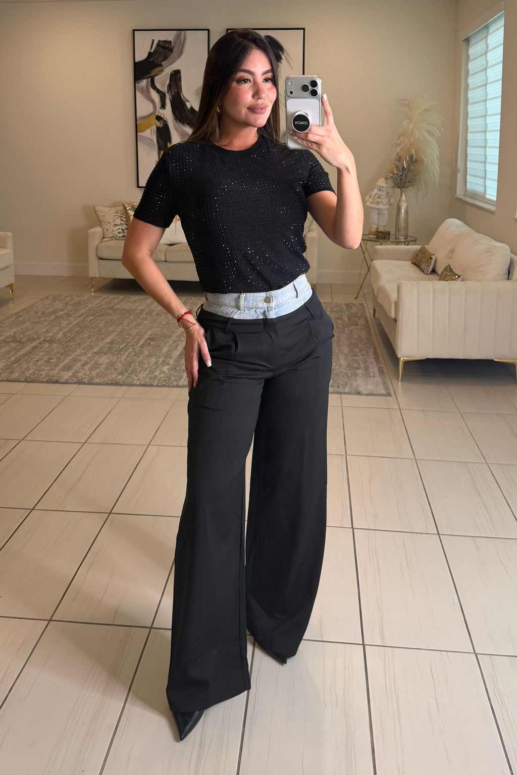 Iconic Contrast Black and Denim Pants