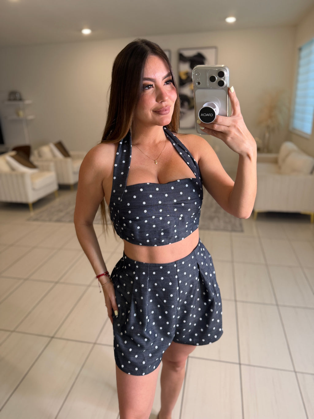 Romantic Polka Dot Shorts Set