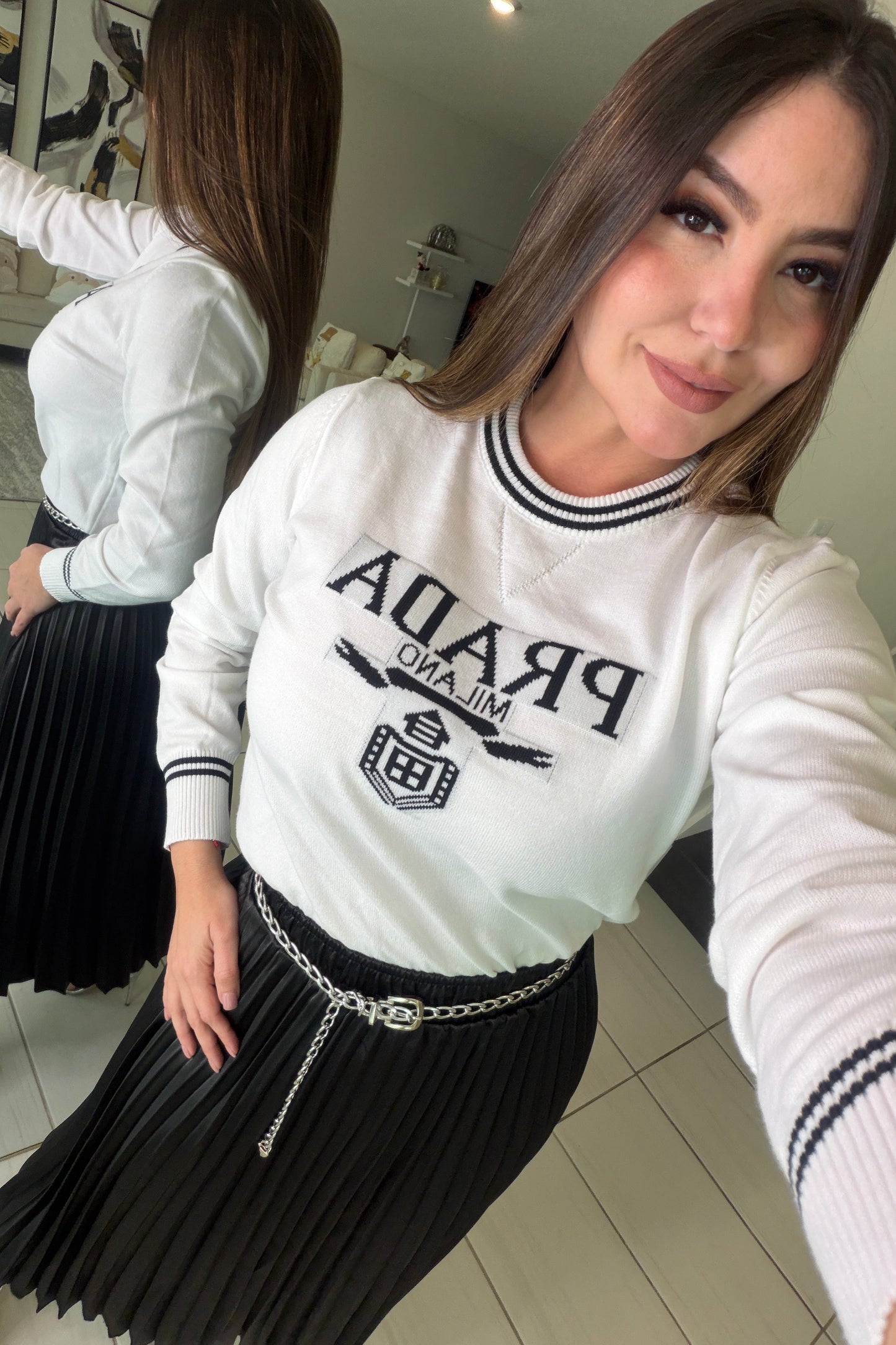 Iconic Knit White and Black Sweater