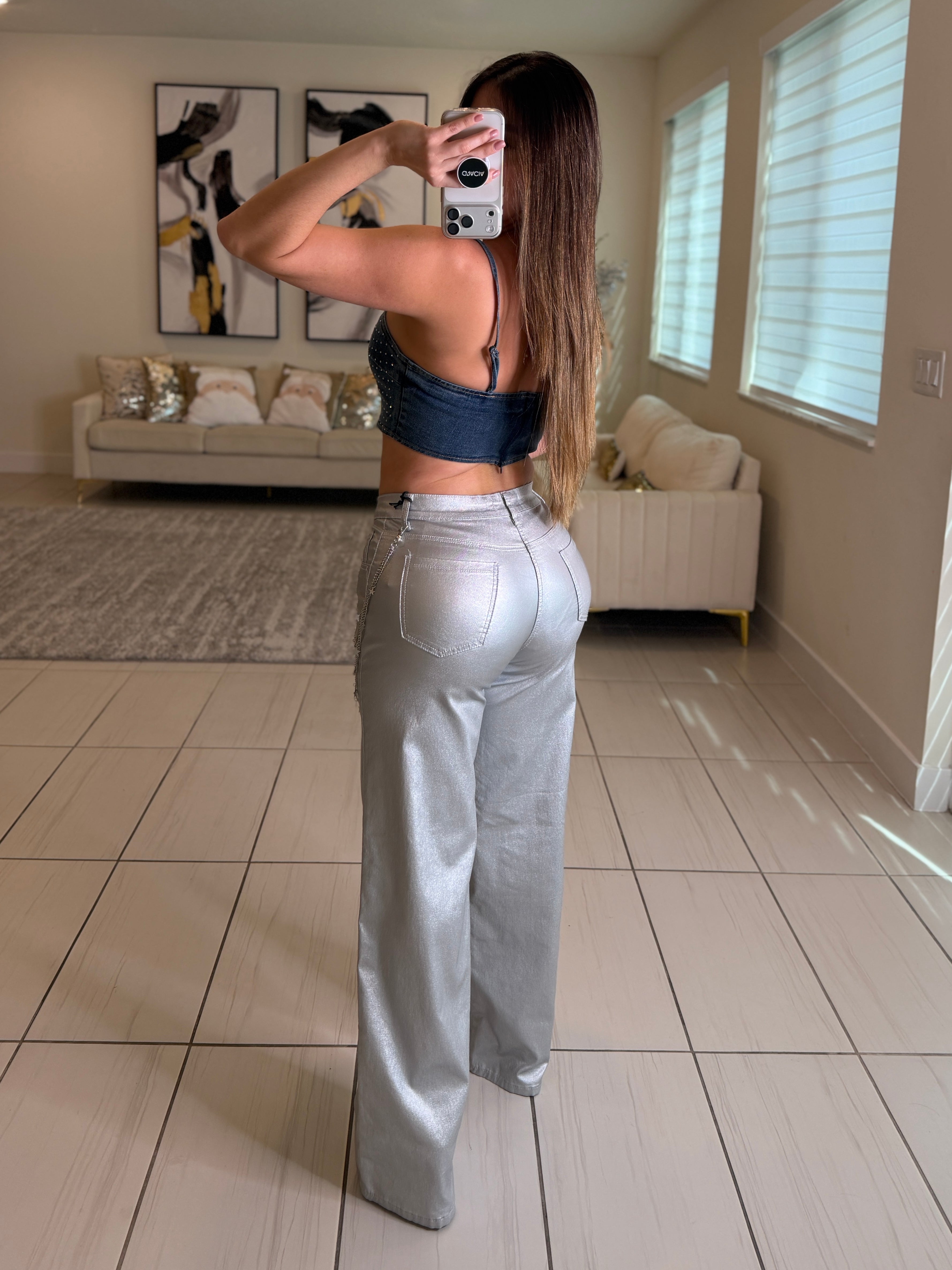 Luxe Rhinestones Denim Crop Top