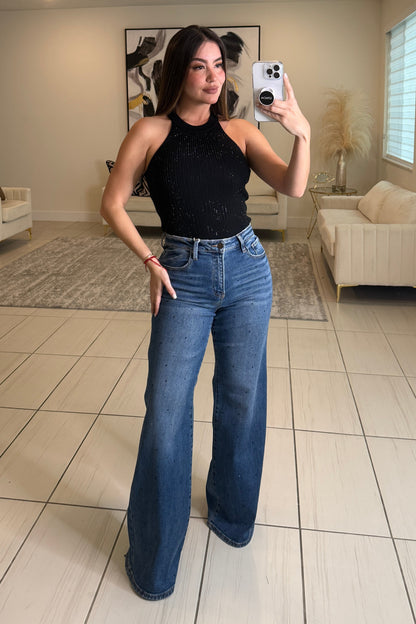 Flashes Black Glitter Denim Pants