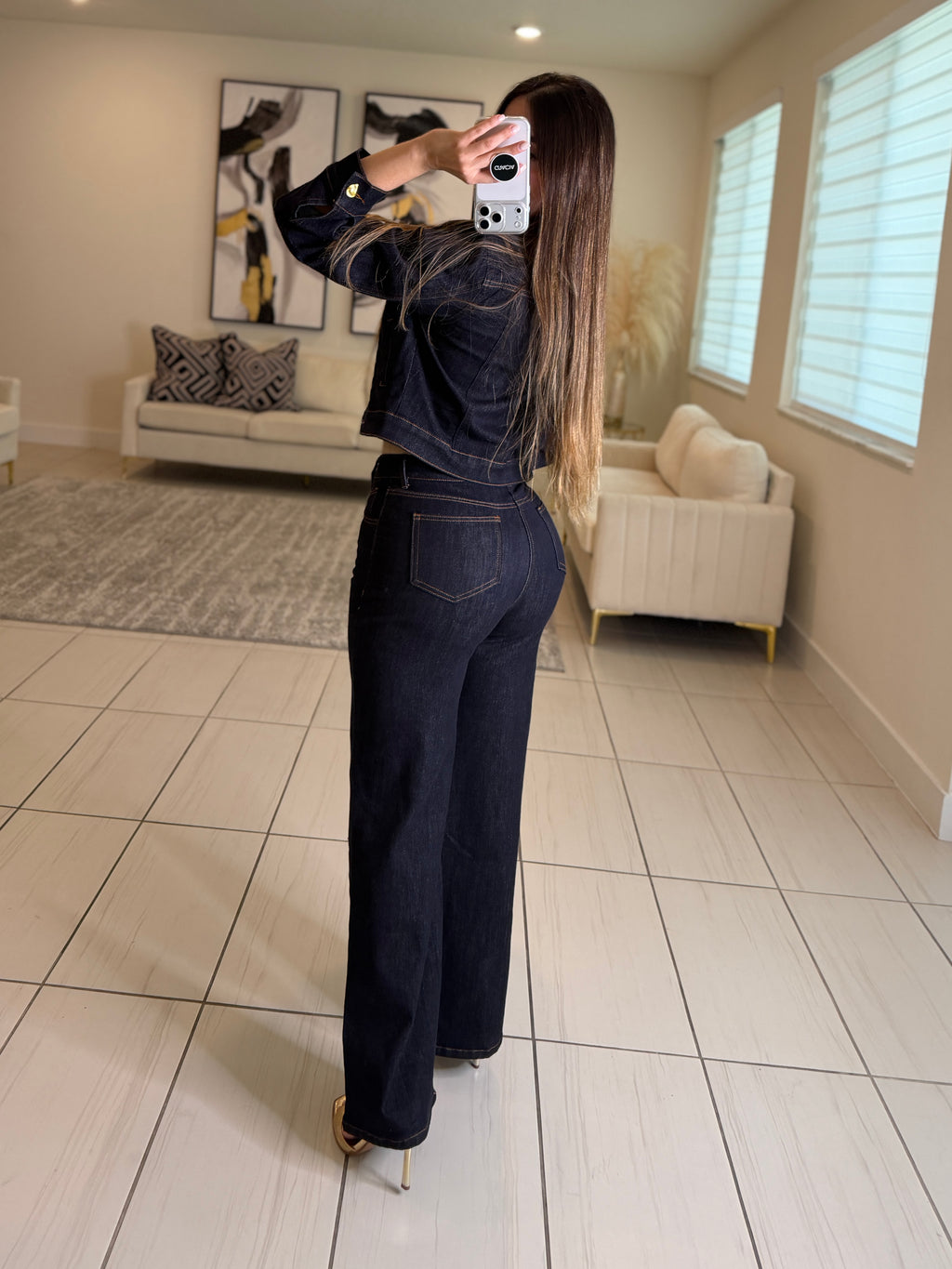 Luxe Gold Button Denim Pant Set