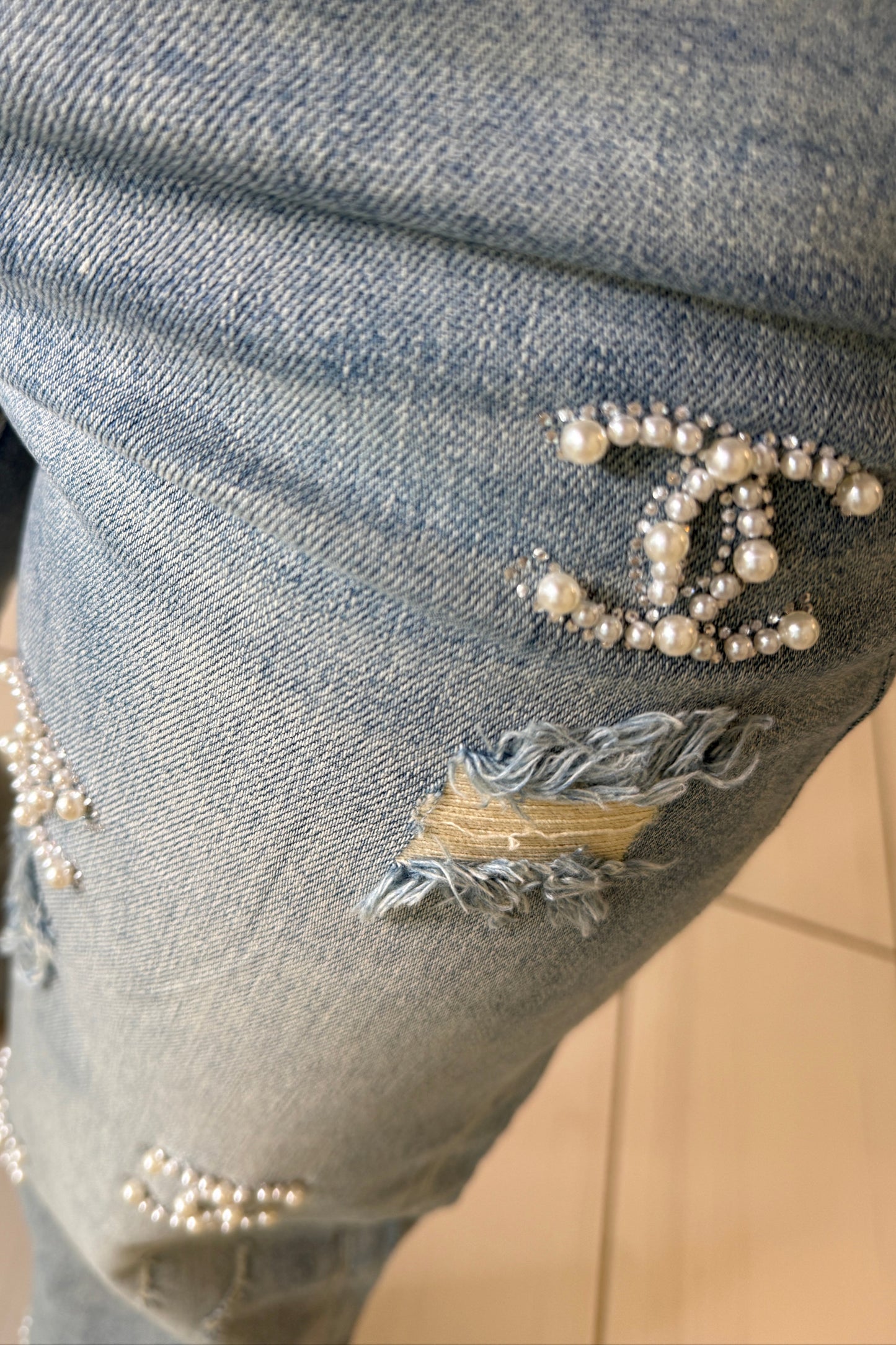 Iconic Pearls Denim Pants