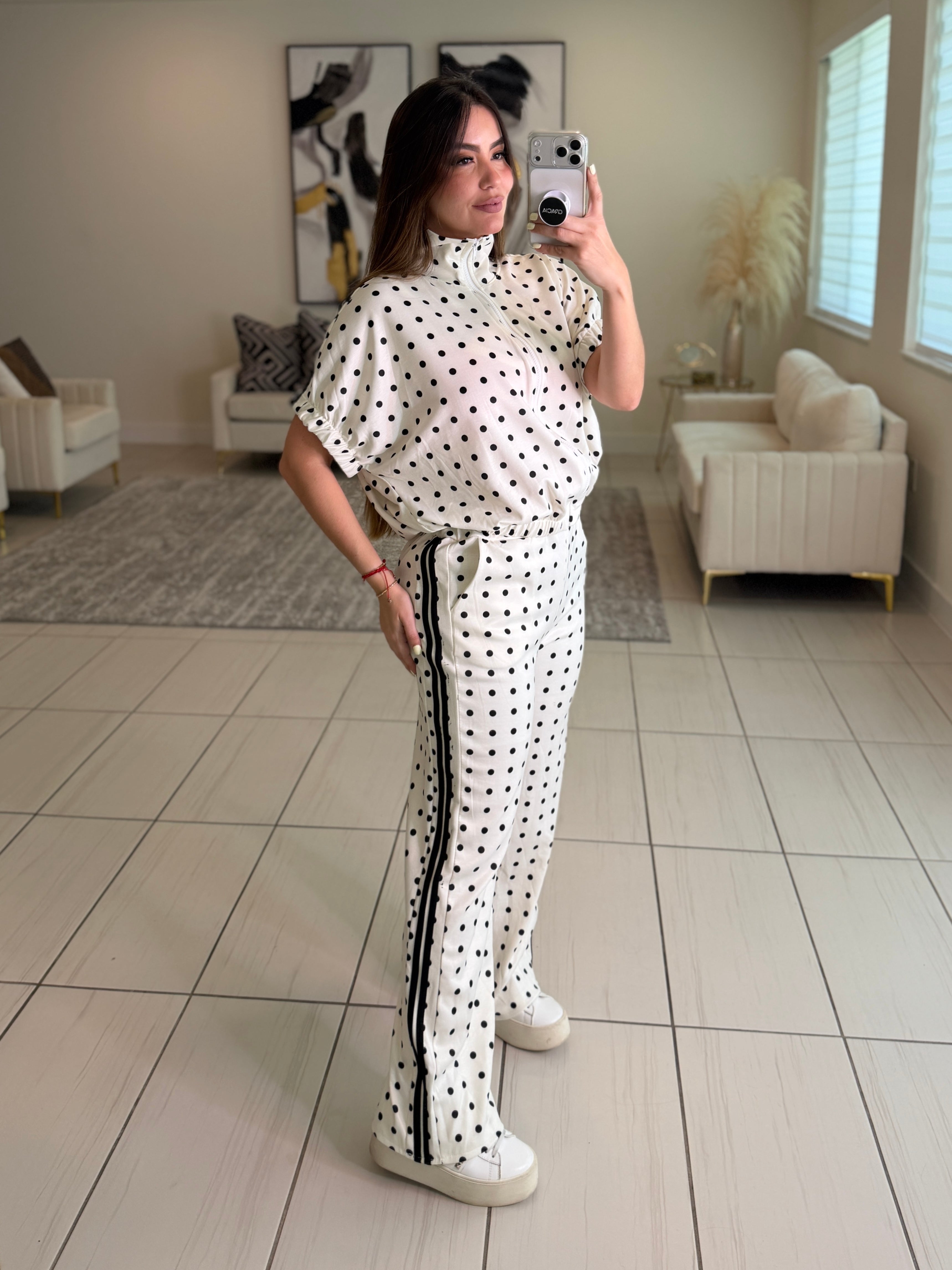 Italian Dots White Pants Set