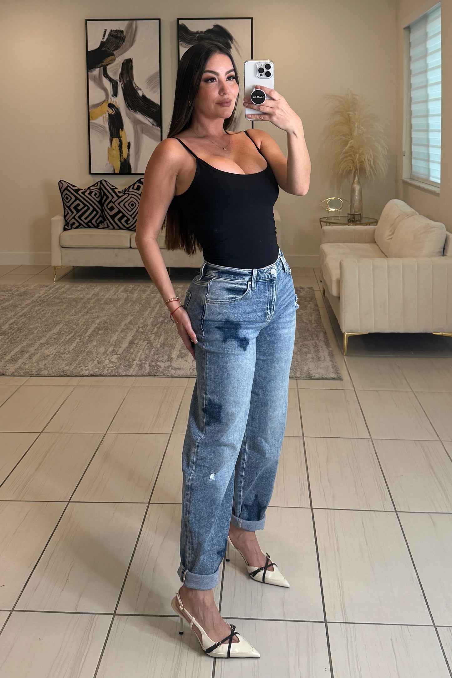 Blue Stars Barrel Denim Pants