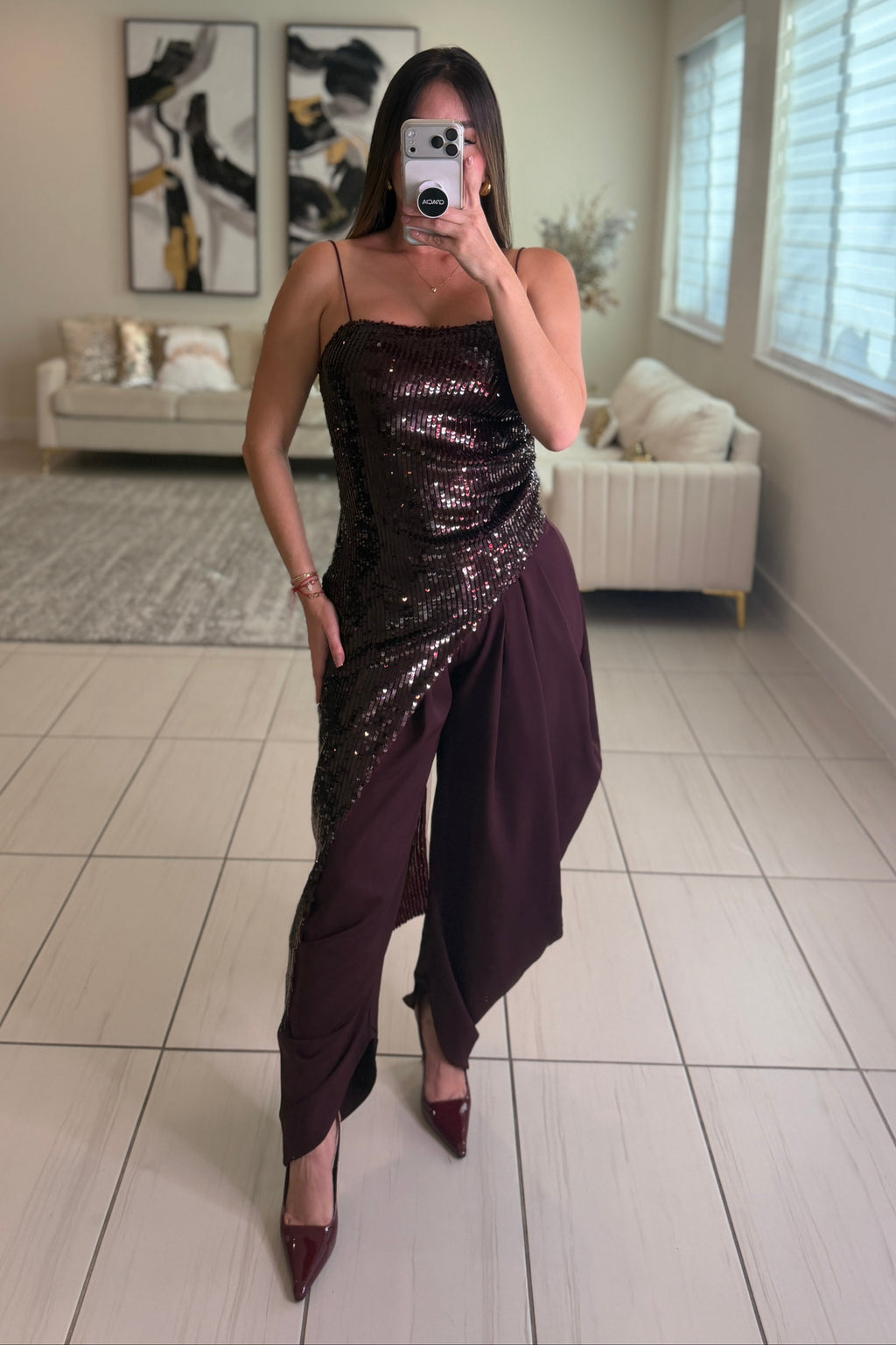 Midnight Glitz Sequin Burgundy Top